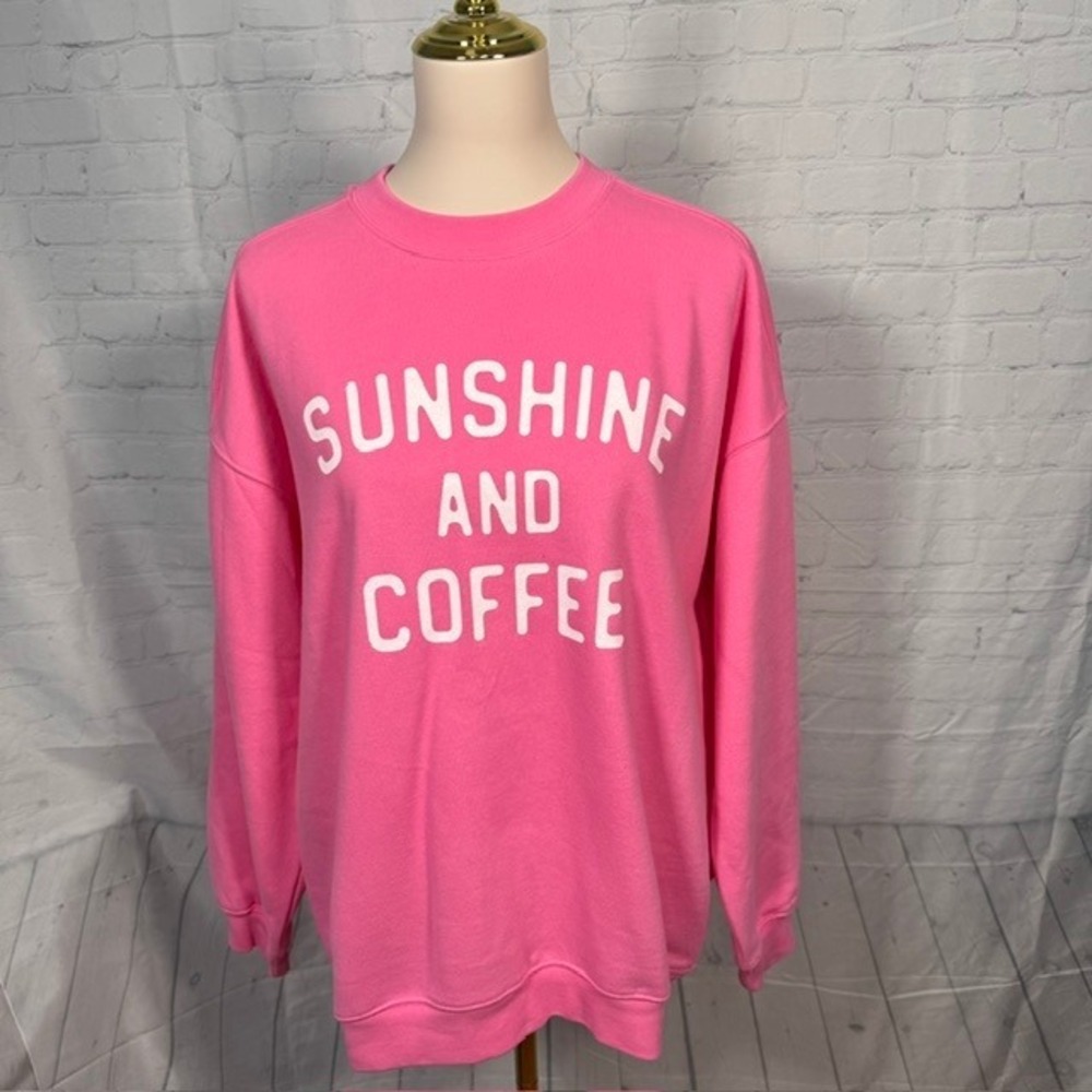 NWOT Pink Lily Sunshine & Coffee Graphic Sweatshirt Hot Pink‎ Women's Small